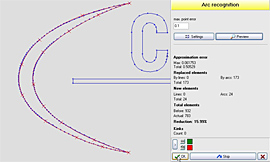 Polylines can be automatically converted into smooth circular arc segments